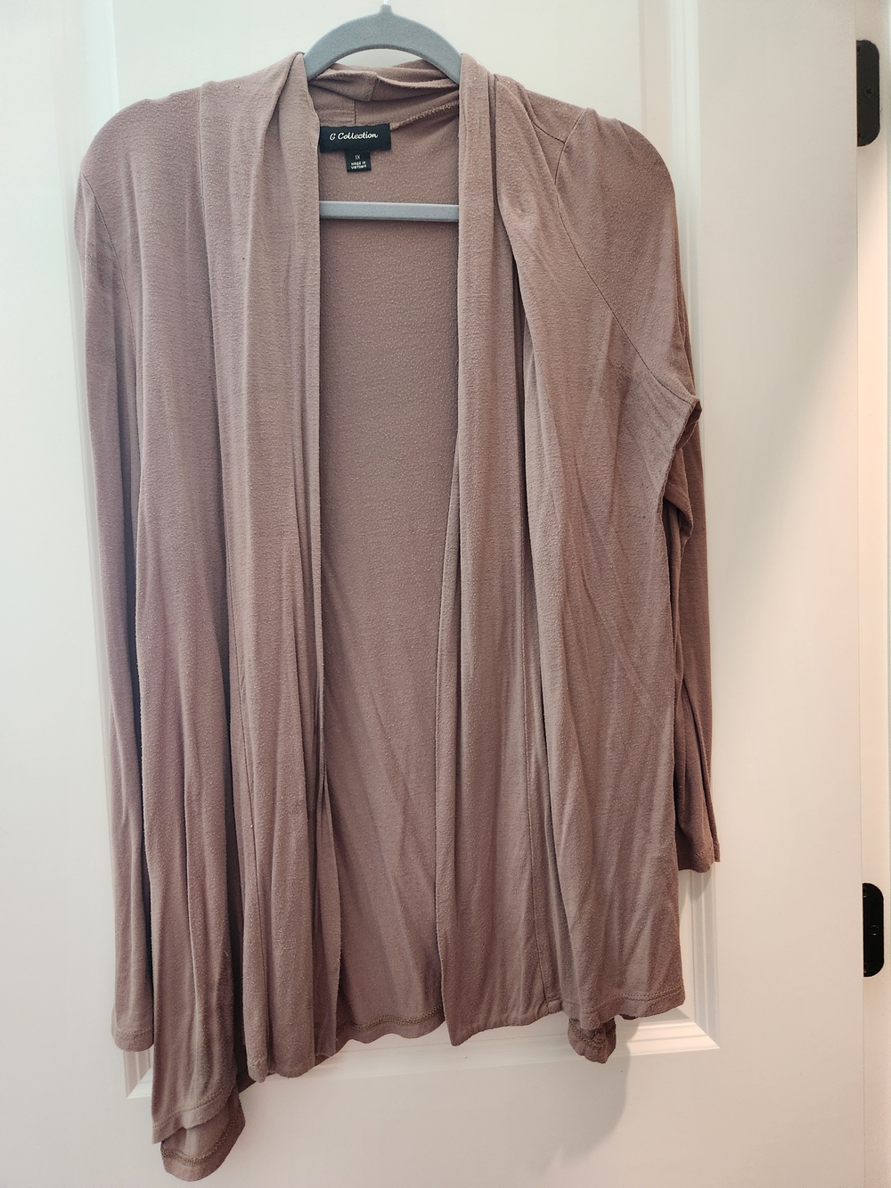 G Collection Taupe Draped Open-Front Cardigan